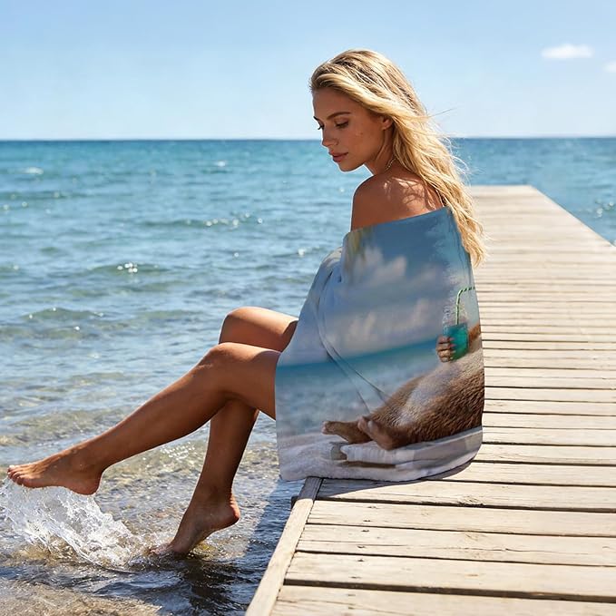 SARA NELL Otter Beach Towel, Cute Otter with Sunglasses and Drink Print, Summer Pool Beach Towel for Vacation, Soft Quick Dry Lightweight, 32"x52"