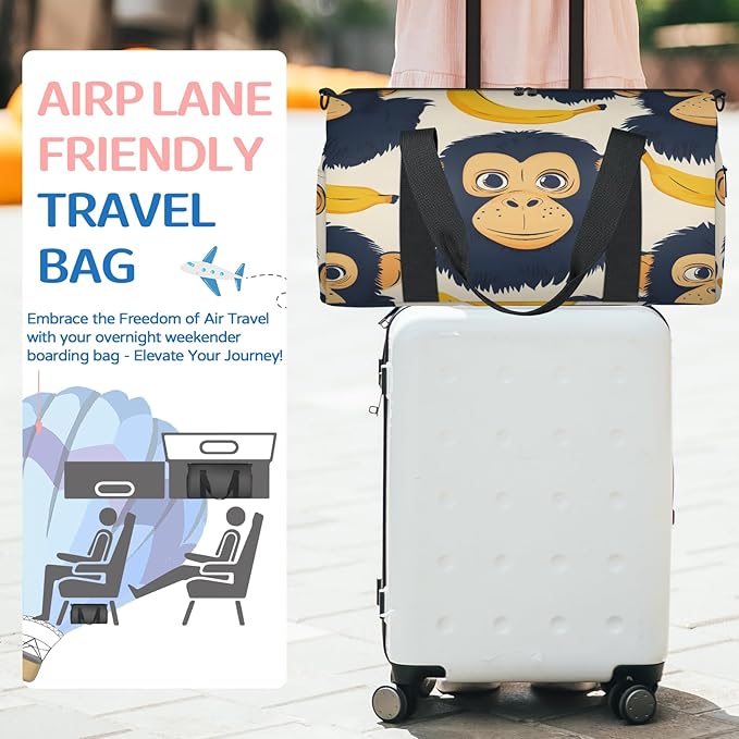 Monkey Travel Duffle Bag for Women Men, Overnight Weekender Bag, Carry on Tote for Sport Gym