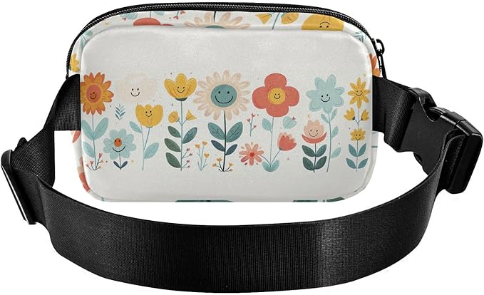 Cute Flowers Smiling Faces Fanny Pack for Women Men Water Resistant Fashion Waist Packs with Adjustable Strap Belt Bag for Travel Workout Jogging Hiking 21220136