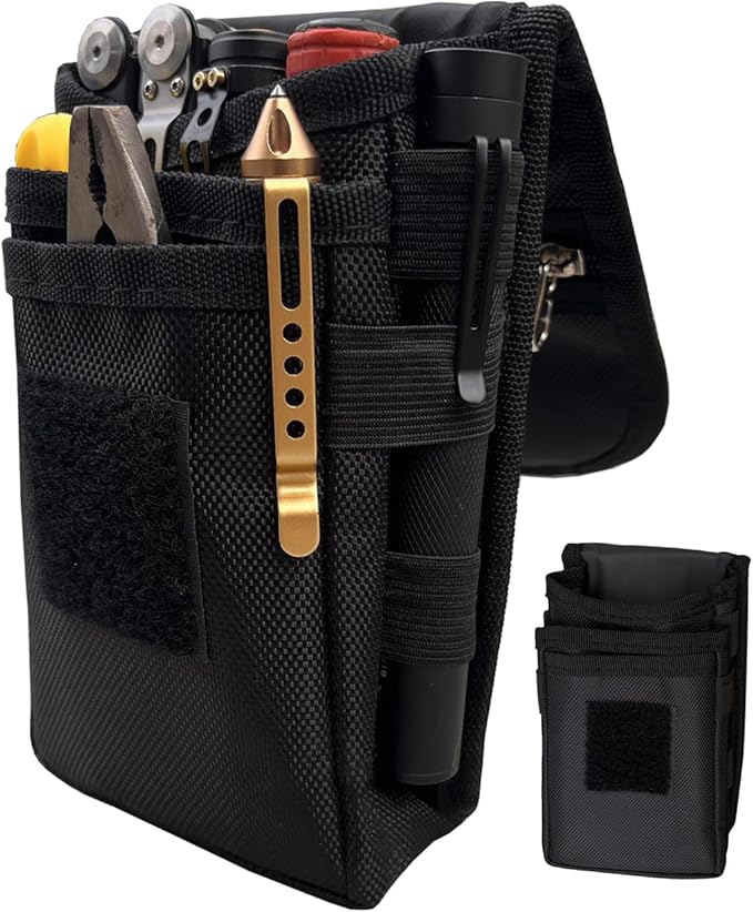 Belt Tool Pouch Holster, Multitool Organizer Pouch for EDC Gears Cellphone Case, Maezar Utility Sheath Bag, Nylon Tactical Tool Bag for Men, Small Pocket Phone Holder with D-Ring, Zipper(Black)