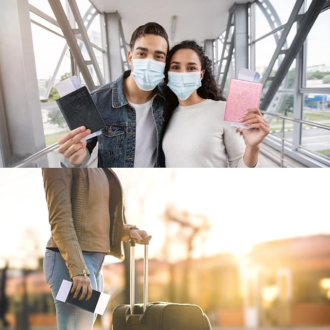 2 Pcs Passport holders，Ultra Slim passport wallet，PU Leather Passport Cover Case for Women and Men