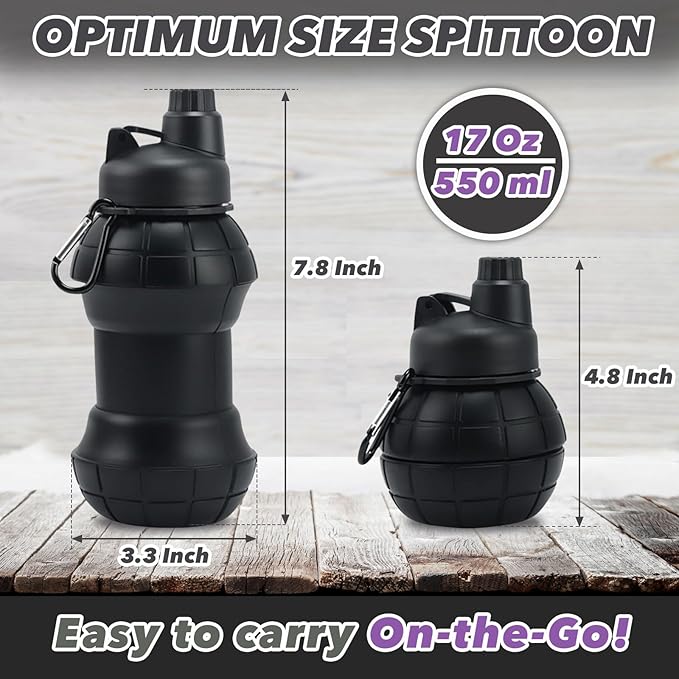 Maynas Spittoon for Chewing Tobacco | Portable Spit Cup, Collapsible Silicone Dip Spitting Accessories | Spill Resistant Spitter Jug with Lid | Travel Spitune 15 Oz, Black