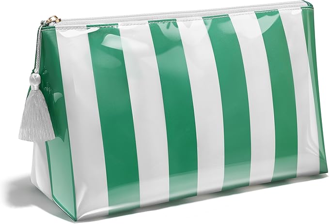 Makeup Bag, Large Clear Coated Cosmetic Bags for Women Girls, Waterproof Travel Makeup Bag for Purse Organizer Zipper Pouch Beach Summer Vacation Essentials Gifts for Women