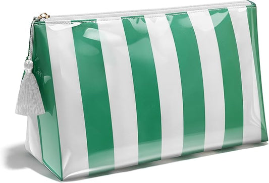Makeup Bag, Large Clear Coated Cosmetic Bags for Women Girls, Waterproof Travel Makeup Bag for Purse Organizer Zipper Pouch Beach Summer Vacation Essentials Gifts for Women