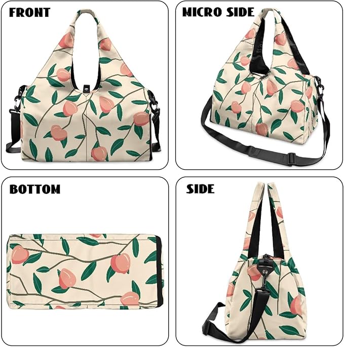 Travel Duffle Bag with Shoe Compartment, Wet Dry Storage Pockets, Peach Gym Bags for Women Yoga Mat Portable Weekender Bags for Camping Fishing Cycling
