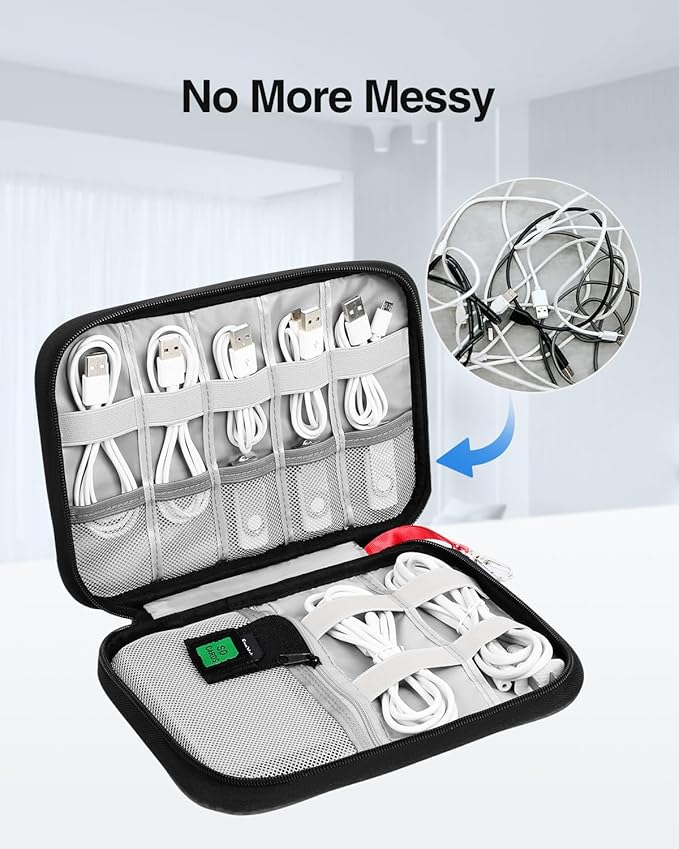 Luxtude Cable Organizer Bag, Travel Cord Organizer Bag, Electronic Organizer Travel Case, Portable Charger Organizer Case, Compact Tech Bag & Wire Pouch, Cable & Cord Storage, Light Blue