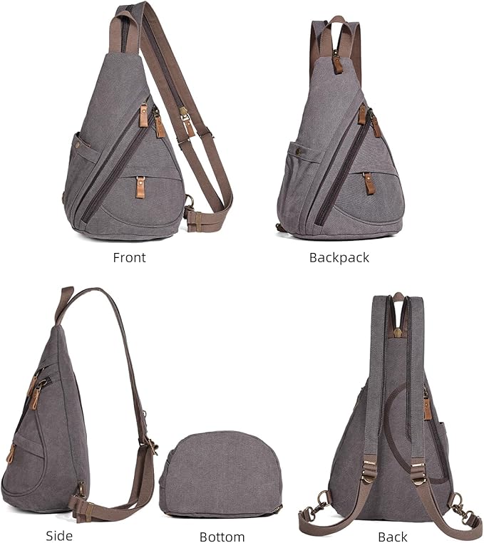 KL928 Canvas Sling Bag - Small Crossbody Backpack Shoulder Casual Daypack Rucksack for Men Women(Large Version,Dark Grey)