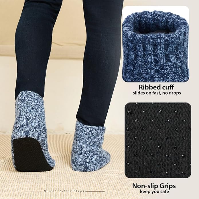 LEMZONE Mens Fuzzy Slipper Socks with Grippers, Winter Warm Sherpa Lined Indoor House Shoes Christmas Gifts for Dad Husband Boyfriend