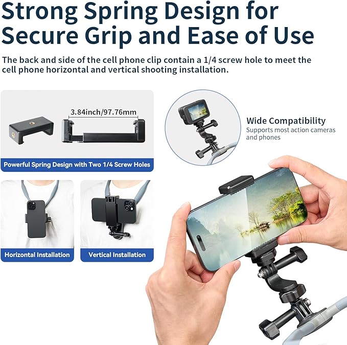 TELESIN Plus Magnetic Neck Mount for Go Pro Phone Holder, Quick Release POV Video Vlog Flexible Angle Necklace Holder for GoPro Hero 13-5 Insta360 X5 X4 X3 Osmo Nano Action 3 4 5 Pro 6 iPhone Android