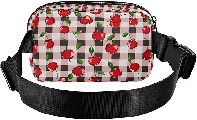 Cherry Red Checkered Plaid Fanny Pack for Women Men Water Resistant Fashion Waist Packs with Adjustable Strap Belt Bag for Travel Workout Jogging Hiking 21219404