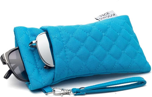 Face Shadow Double Glasses Case Soft Eyeglass Case For Women Men Squeeze Top Sunglasses Case With Cleaning Cloth