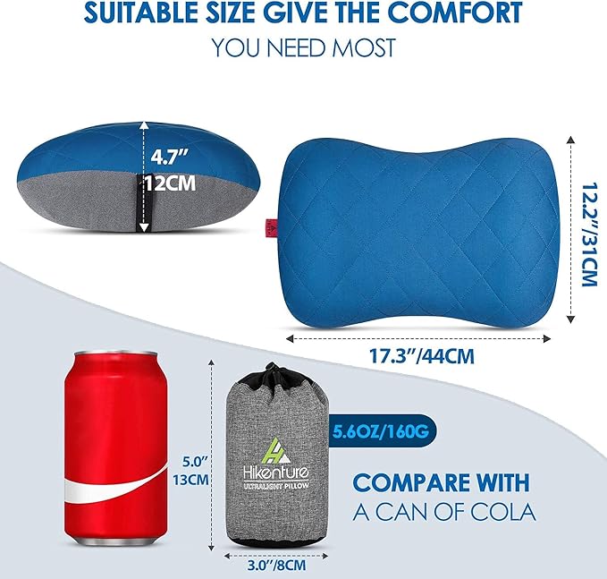 Hikenture Camping Pillow with Removable Cover - Ultralight Inflatable Pillow for Neck Lumbar Support - Upgrade Backpacking Pillow - Washable Travel Air Pillows for Camping, Hiking, Backpacking