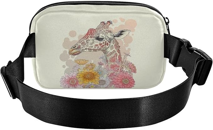 Colorful Giraffe with Flowers Fanny Pack for Women Men Water Resistant Fashion Waist Packs with Adjustable Strap Belt Bag for Travel Workout Jogging Hiking 21219225