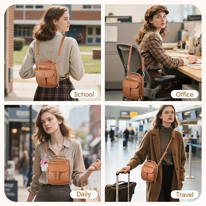 Vegan Leather Crossbody Bag for Women with 2 Straps, Small Messenger Bag with Anti Theft Zipper Pocket Vintage Shoulder Bag