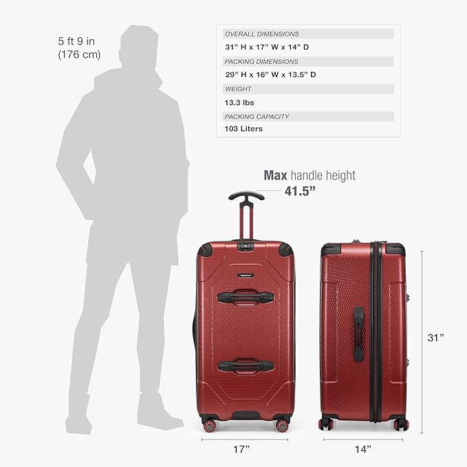 Traveler's Choice Maxporter II Polycarbonate Hardside Trunk with Spinner Wheels, Red, 31-Inch Trunk