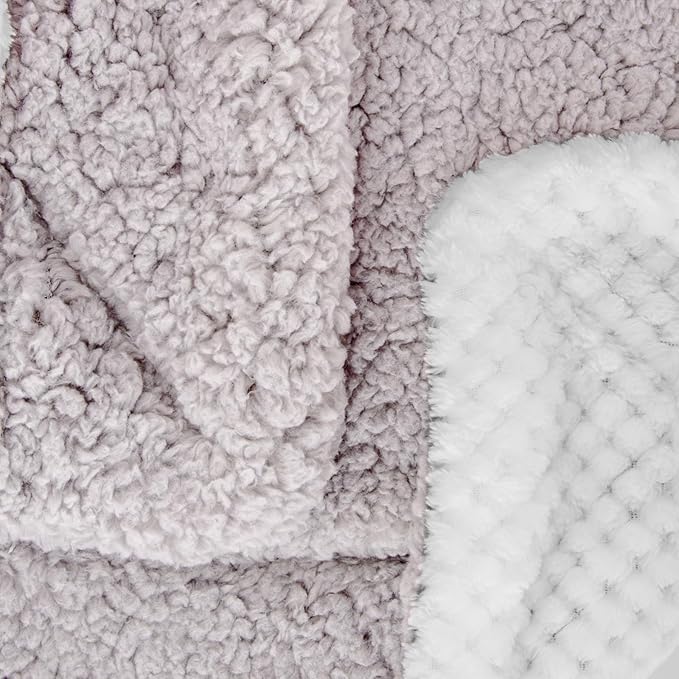 Fuzzy Sherpa Reversible Blanket for Baby, Soft Warm Cozy Coral Fleece Toddler, Infant or Newborn Reversible Blanket for Crib, Stroller, Travel, 40”×60”, Cream