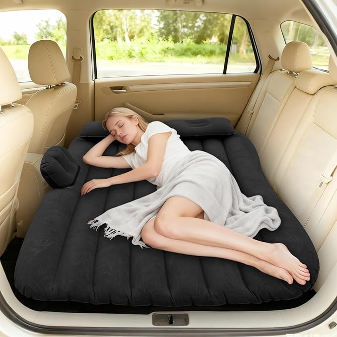 Inflatable Car Air Mattress Back Seat Bed with Air Pump,55 "x 35" Portable Thickened Car Travel Camping Sleeping Air Mattress Blow Up Bed for Car Universal SUV