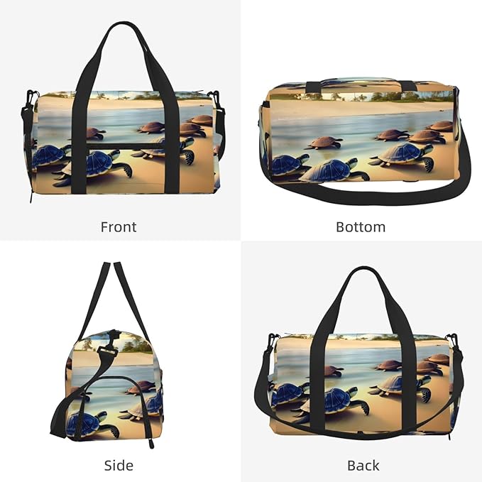 turtles on the beach Print Gym Bag with Shoe Compartment for Women Men, 17.7in Sports Duffle Weekender Tote, Overnight Travel Duffel Bag Carry On