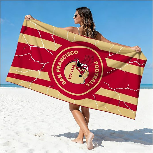 Football Fan Thin Lightweight Microfiber Beach Towel San Francisco Themed Sand Free Oversized Quick Dry Towels Men Women Gear 49er Team Dad Husband Guy Him Xmas Father Gag Funny Gifts