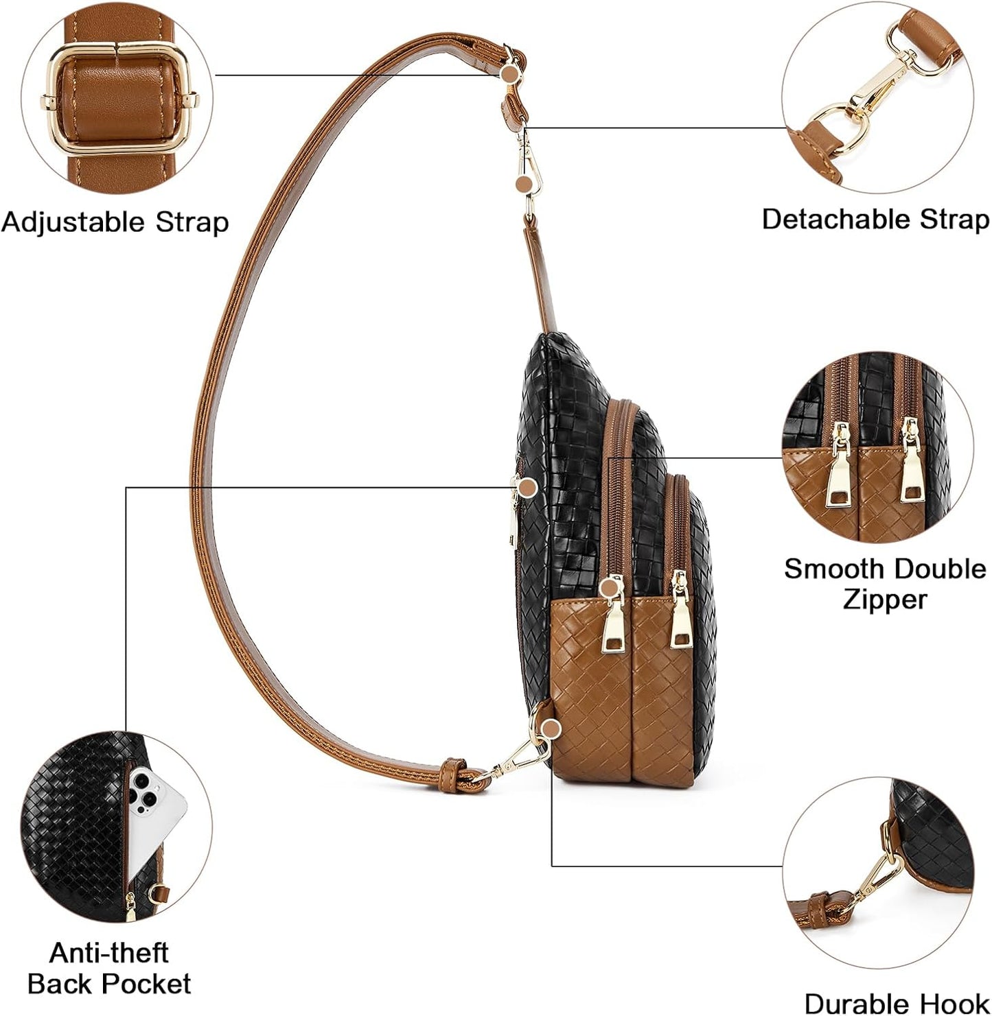 Telena Small Sling Bag for Women Leather Crossbody Fanny Packs Chest Bag for Women