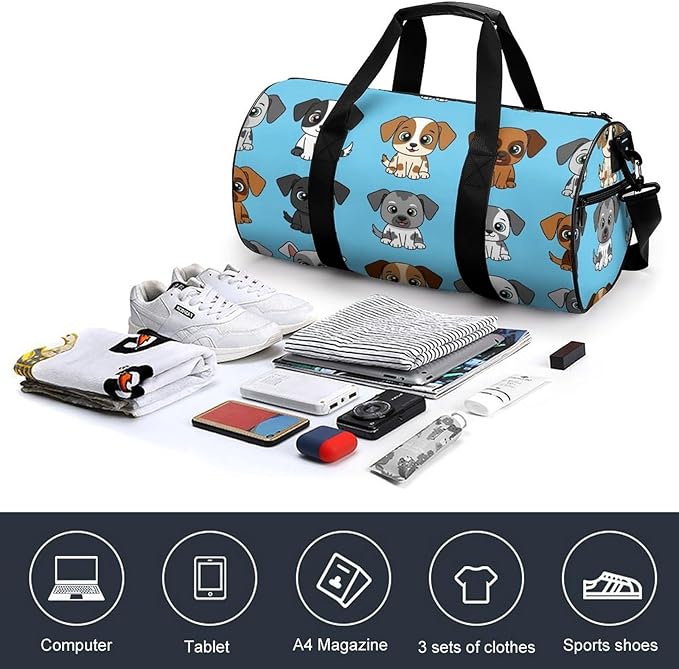 Weekender Carry on Beach Yoga Overnight Luggage Bag Gym Sports Travel Workout Bag Overnight Bags (Blue Dog Prints Funny)