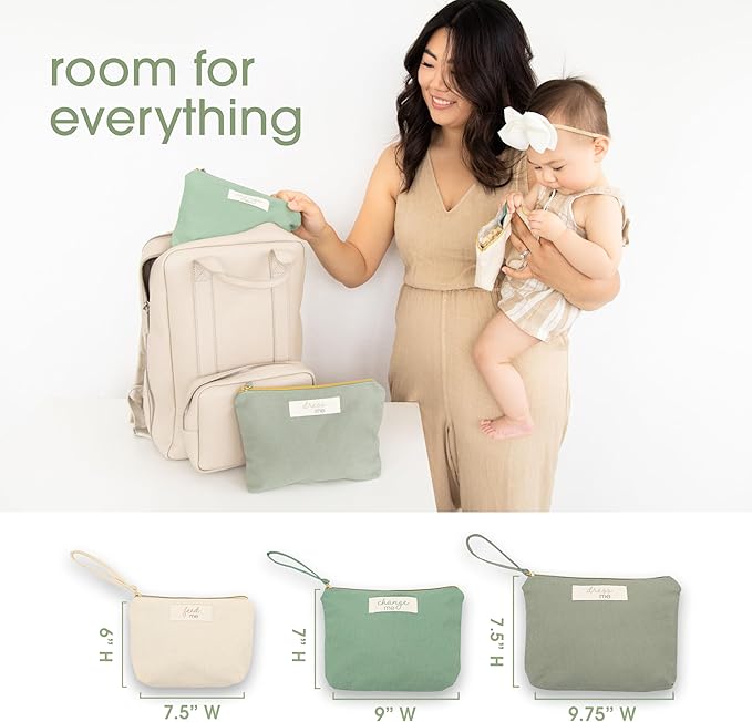 Pearhead Mommy and Baby Things Pouch Set, Canvas Zipper Organizer Bags for Diaper Bag and Travel, Cosmetic and Makeup Bag for Mom