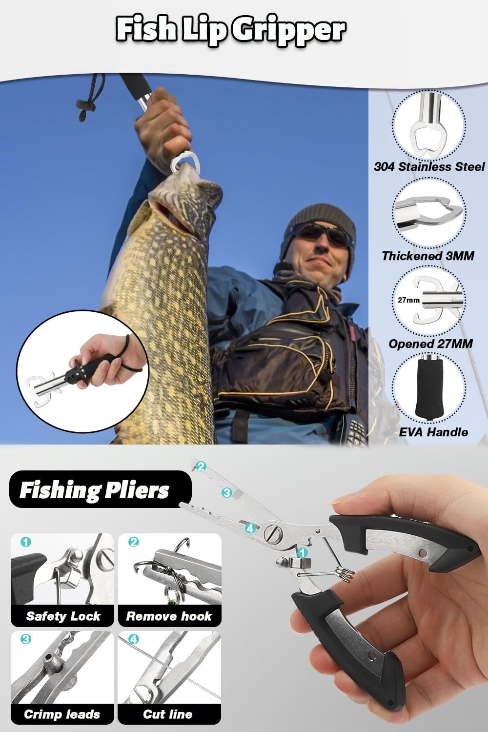 Fishing Pole Combo Set, 6.89ft Fishing Rod and Reel Combo, Carbon Fiber Telescopic Fishing Rod Kit with Spinning Reel, Fishing Pliers, Lip Gripper, Line, Lures for Beginner Angler