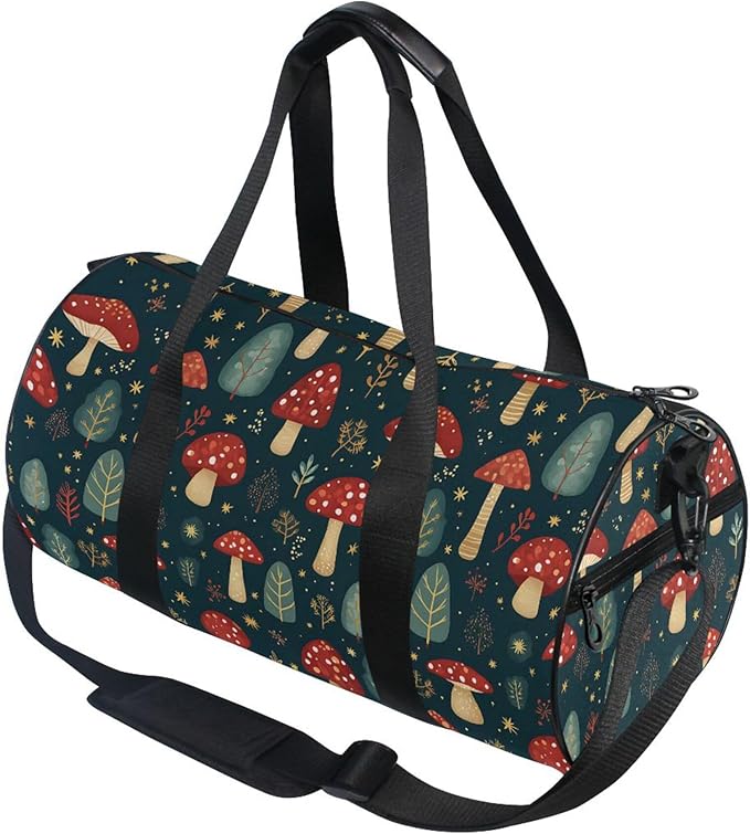 MNSRUU Sports Duffel Bags, Red Mushroom Athletic Gym Bag Overnight Workout Travel Tote Luggage for Men Women Yoga