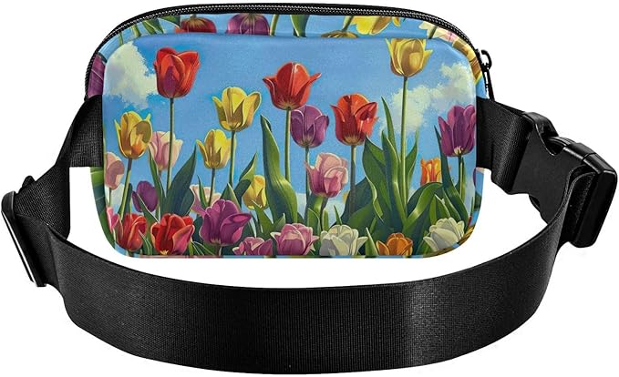Vibrant Tulips Blossom Fanny Pack for Women Men Water Resistant Fashion Waist Packs with Adjustable Strap Belt Bag for Travel Workout Jogging Hiking 21220465