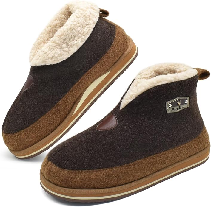KuaiLu Mens House Slippers Booties Cozy Memory Foam Boots Warm Plush Lining Winter Felt Home Bedroom Slipper Socks Indoor Outdoor Non-Slip Shoes