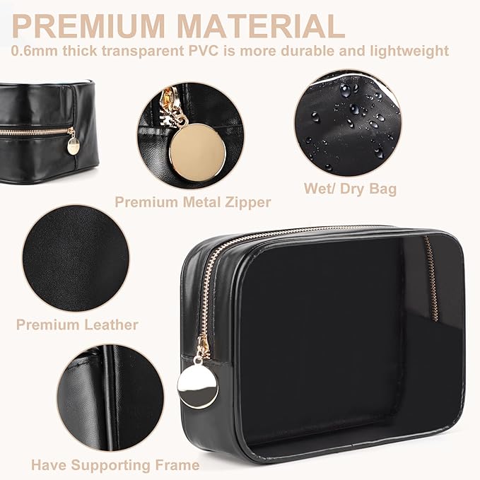 2PCS Clear Makeup Bag Set, Waterproof TPU Purse Organizer Pouches, TSA Approved Toiletry Bag, Diaper Bag Organizer Pouch, Travel Organizer Bags for Women and Kids