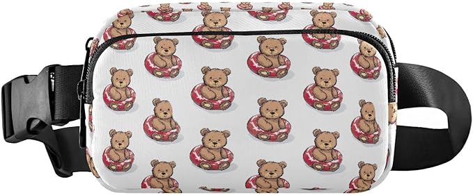 Kawaii Bear Red Swim Ring Fanny Pack for Women Men Water Resistant Fashion Waist Packs with Adjustable Strap Belt Bag for Travel Workout Jogging Hiking 21219056