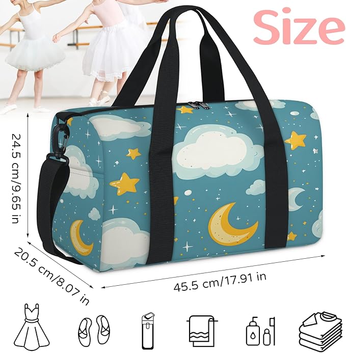 Cartoon Cloud Moon Travel Duffle Bag for Women Men, Overnight Weekender Bag, Carry on Tote for Sport Gym