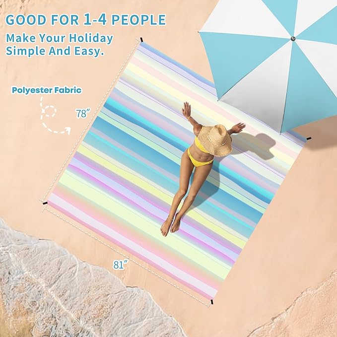 BYDOLL Beach Blanket Waterproof Sandproof 78''×81'' Suits1-4 Adults Compact Lightweight Oversized Sand-Free Blanket Large Picnic Mat for Beach Travel Camping Hiking