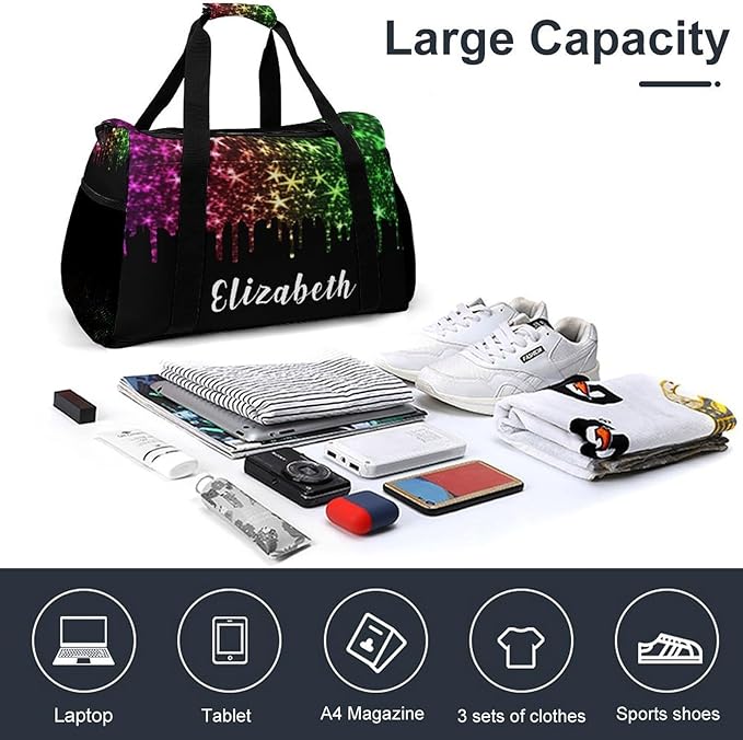 Colorful Sparkle Glitter Print Star Duffel Bag Gym Dance Sport Perform Training Travel Bag for Teens Adults Women Men Detachable Shoulder Strap Packs Luggage Bag