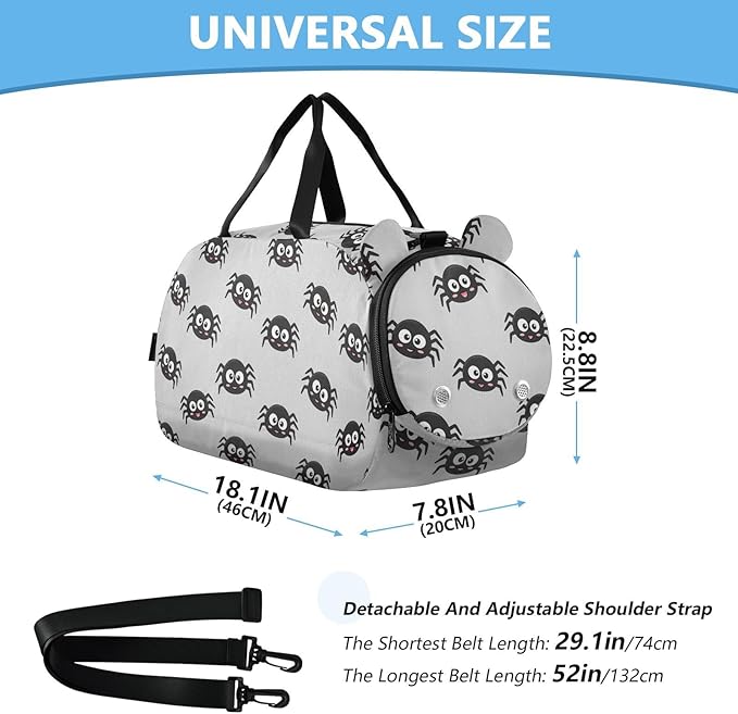 Cute Spider Animal Print Kids Sports Duffle Bag for Boys Girls Toddler Weekender Overnight Bag with Shoe Compartment & Wet Pocket Travel Foldable Bag for Dance Travel Gym Sport