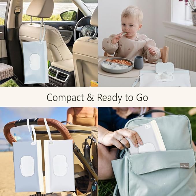 Baby wipes dispenser，portable baby wipes holder for outdoor, Refillable baby wipes container, on the go wet wipe pouch for travel, resuable wipes dispenser for hiking (Blue)