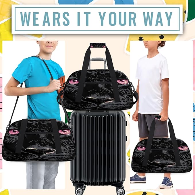 Travel Duffle Bag for travel duffle bag sports Girls Boys Kids Black Animal Cheetah Lightweight Overnight Sleepover Weekender Bags Small Dance Gym Sport Bag Teens Carry-On Size Workout Bag