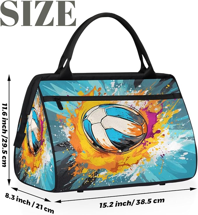 Watercolor Volleyball Overnight Weekender Bags for Women Men, Waterproof Travel Carry On Duffel Bag, Lightweight Sports Gym Bag for Fitness, Workout, Travel