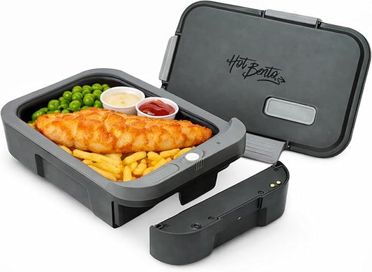 Hot Bento PLUS Self Heated Lunch Box and Food Warmer Removeable Battery Powered, Portable, Cordless, Hot Meals for Office, Travel, Jobsite, Picnics, Outdoor Recreation, Kitchen Meal Prep (Ebony)