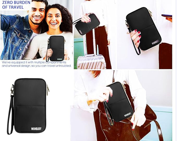 Multifunctional, Practical, RFID Family Passport holder, Travel wallet (Black), Travel document manager, Passport Bag, Three-layer Design, Multiple Pockets，Big Storage