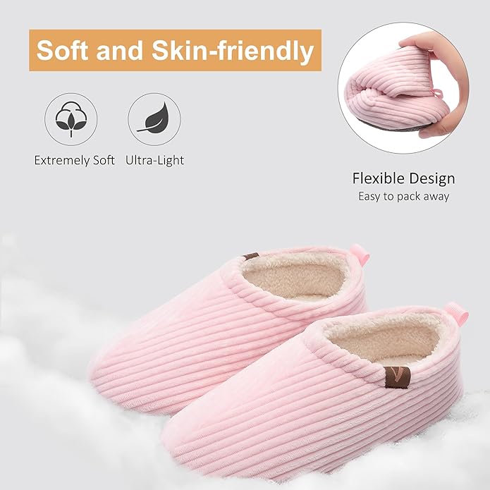 Women’s Fuzzy Memory Foam Slippers with Cozy Curly Fur and Warm Fleece Lining Closed Back Non-Slip House Shoes Lightweight Soft Comfy Indoor Bedroom Slippers