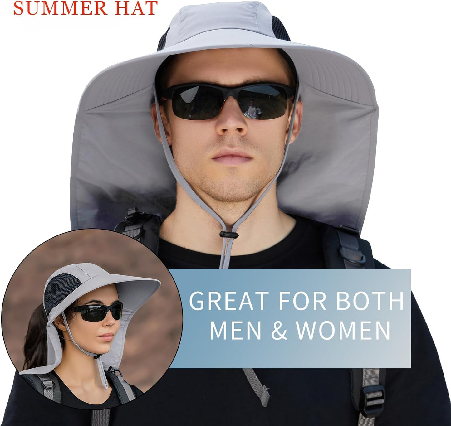 Sun Hat for Men Women with Neck Flap,UPF 50+ UV Protective Hiking Fishing Hats,Wide Brim Sun Hat for Women&Men