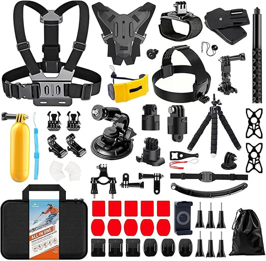 HONGDAK 70in1 Upgrade Action Camera Accessories Kit Compatible with GoPro Hero 13 12 11 10 9 8 7 6 5 4 Max 11 mini Insta360 X5 X4 X3 GO3 DJI Osmo Action 6 5Pro 4 3 AKASO Sony Sports DV