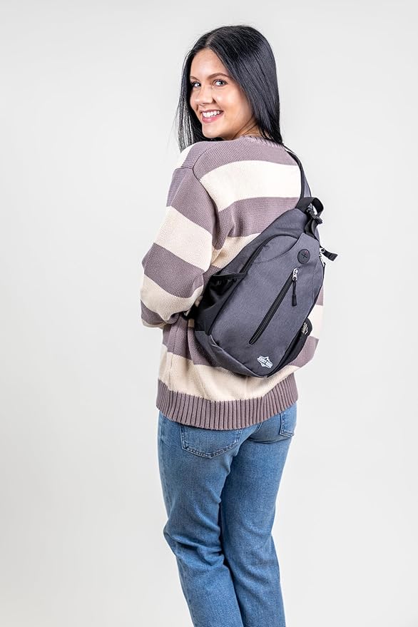 Crossbody Sling Bag – Anti-Theft Carryall Daypack Backpack with Adjustable Chest Strap for Travel or Hiking (Grey)