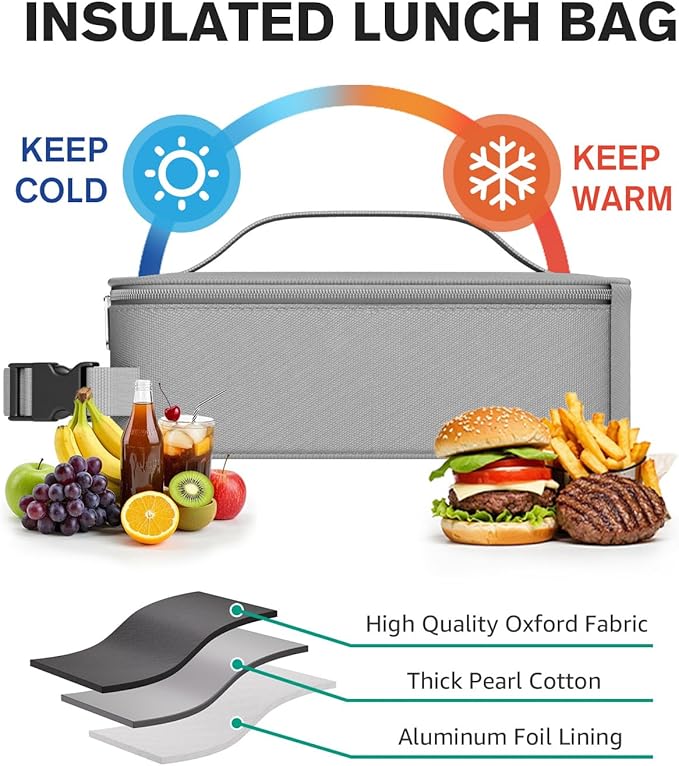 HowFly Small Lunch Bag - Insulated Lunch Box Bag for Women Men - Portable Thermal Reusable Meal Cooler Bags with Buckle Handle for Work School - Gray