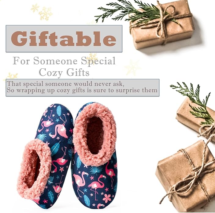Cozylook Fuzzy Slippers for Women Indoor, Warm Bedroom Slip On Shoes, Winter Fluffy House Socks with Grippers, Cozy Christmas Gifts Unique