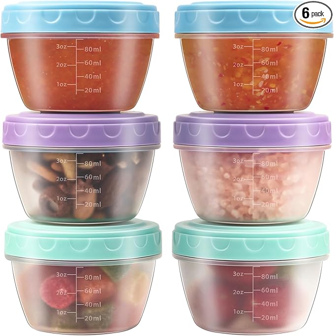 Salad Dressing Container to Go with lids,Dishwasher and Microwave Safe Tiny Condiment Containers with Graduated Lines, Reusable and Leakproof Small Sauce Containers for Lunch Box 6 Pcs 4 OZ Mixed 1
