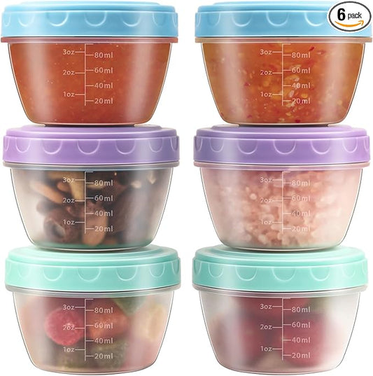 Salad Dressing Container to Go with lids,Dishwasher and Microwave Safe Tiny Condiment Containers with Graduated Lines, Reusable and Leakproof Small Sauce Containers for Lunch Box 6 Pcs 4 OZ Mixed 1
