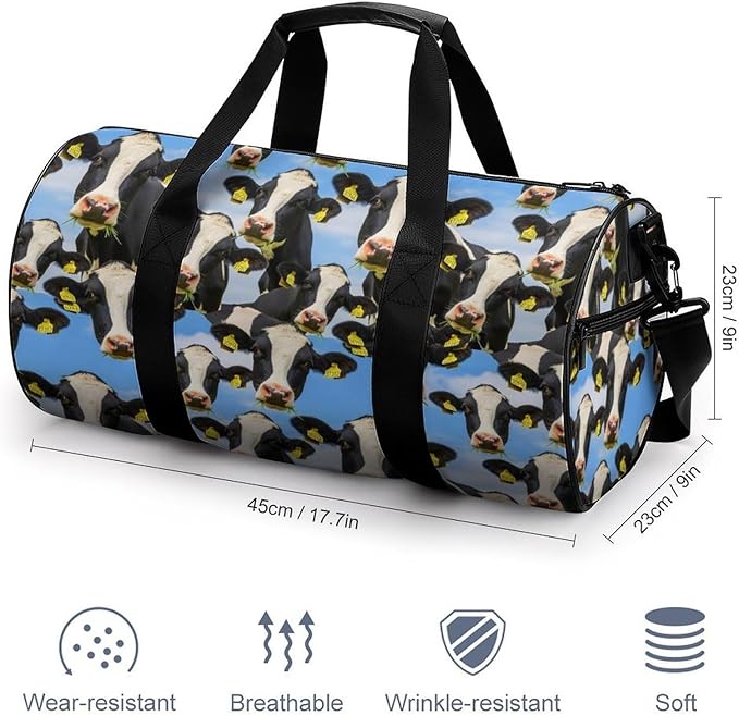 Gym Sports Travel Workout Bag Cow Cattle Dance Gymnastics Bag Lightweight Carry On Bags Foldable Overnight Bags